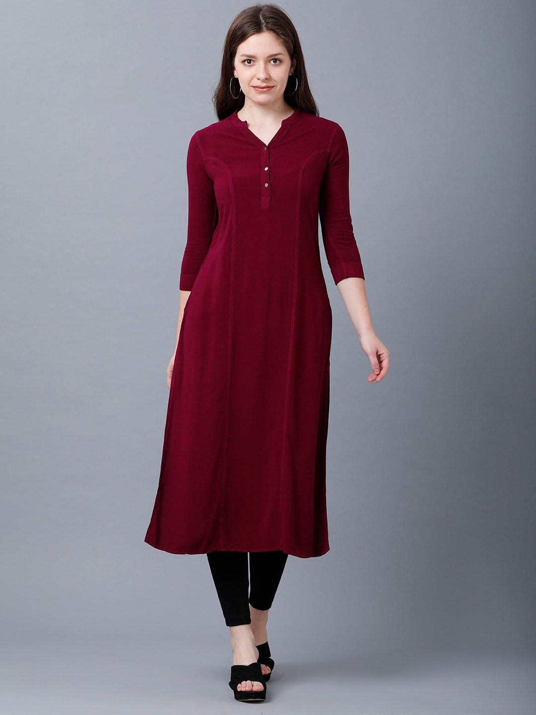 

IDENTITI Women Maroon Roll Up Sleeve Kurta