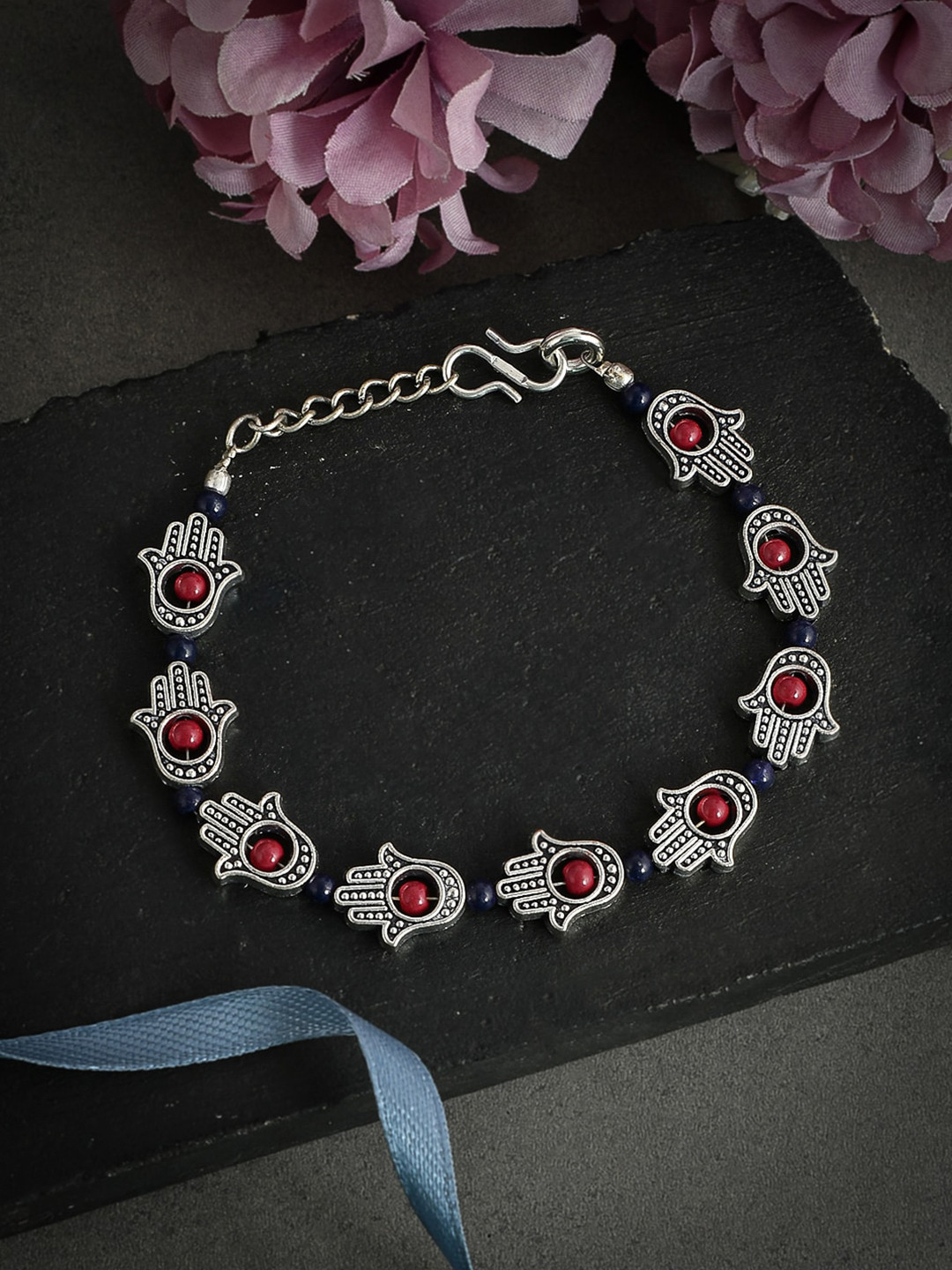 

Silvermerc Designs Unisex Silver & Red Brass Oxidised Silver Plated Charm Bracelet
