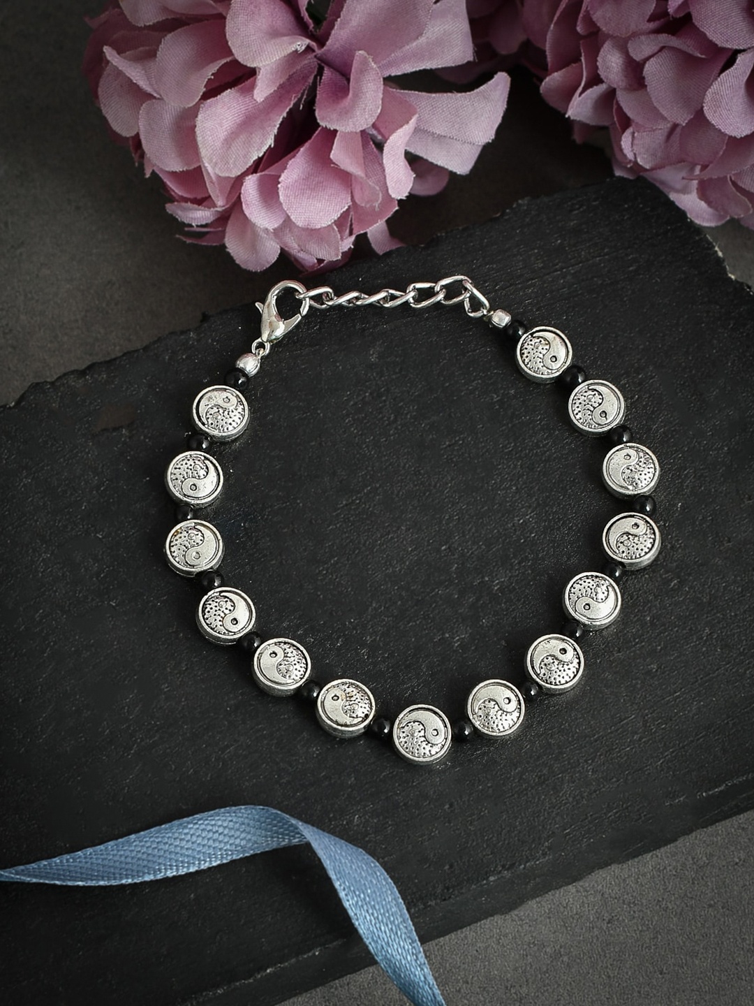 

Silvermerc Designs Unisex Silver & Black Oxidised Silver Plated Charm Bracelet