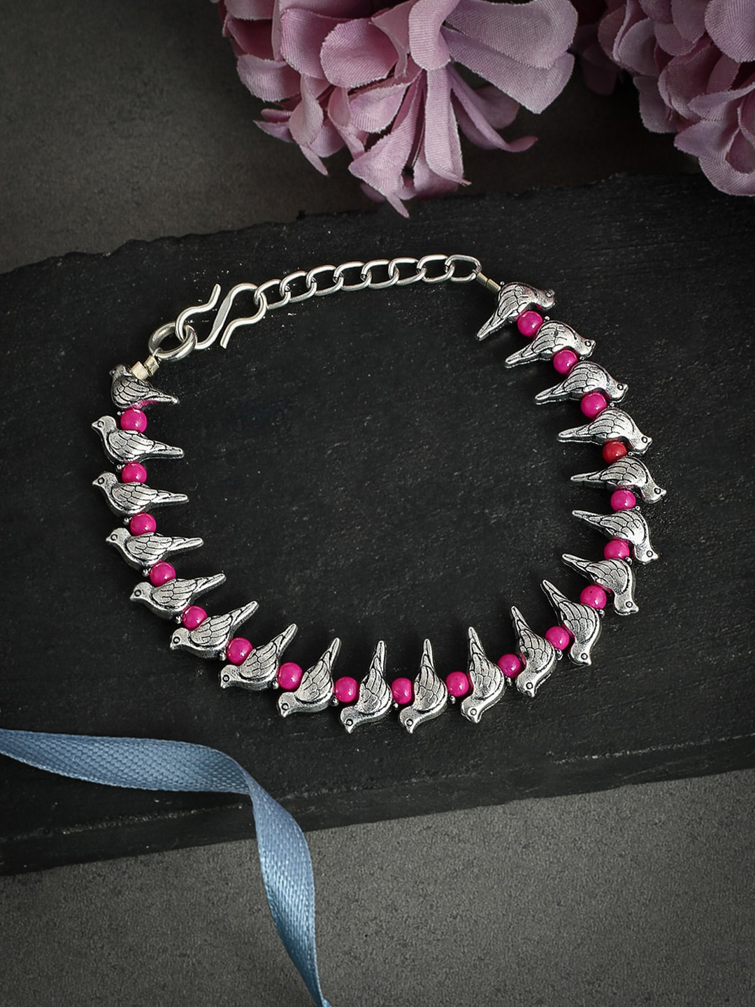 

Silvermerc Designs Unisex Silver & Red Oxidised Silver Plated Charm Bracelet