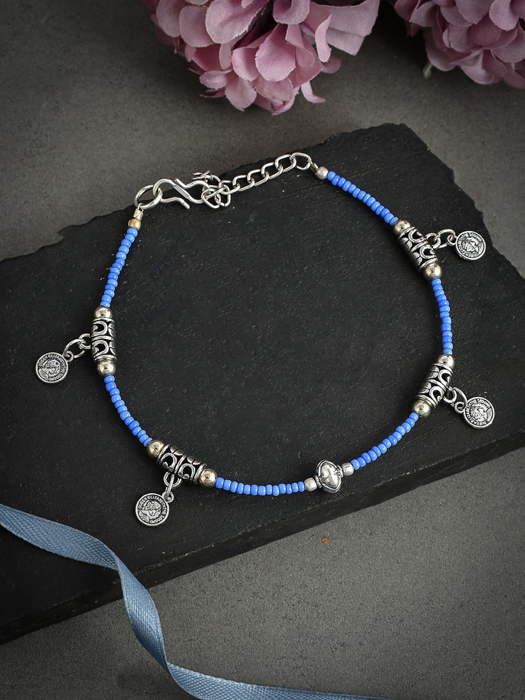 

Silvermerc Designs Unisex Silver & Blue Silver Plated Charm Bracelet