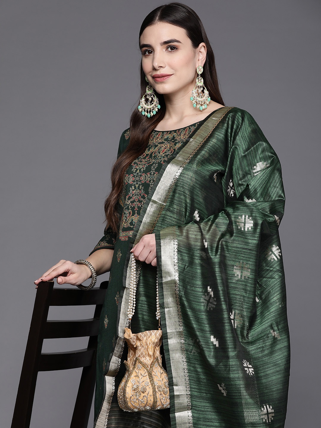 

Indo Era Women Green Ethnic Motifs Yoke Design Kurta with Palazzos & With Dupatta