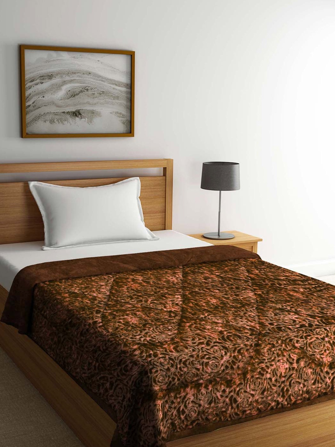 

Arrabi Brown Floral Heavy Winter 1060 GSM Single Bed Quilt