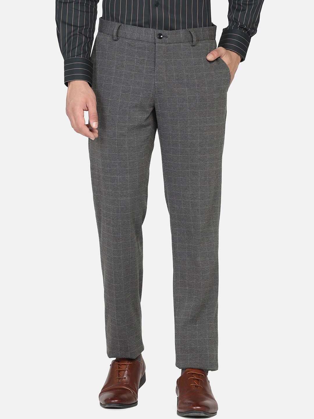 

Blackberrys Men Checked Slim Fit Trousers, Grey