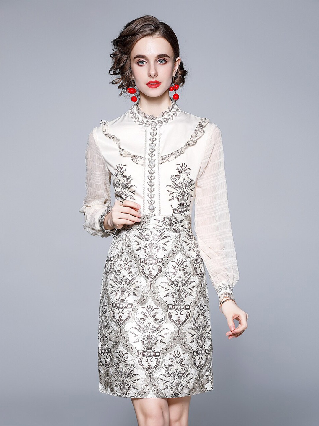 

JC Collection Women Off White Ethnic Motifs Sheath Dress