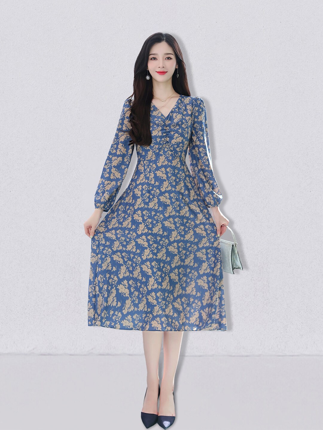 

JC Collection Women Blue Floral A-Line Midi Dress