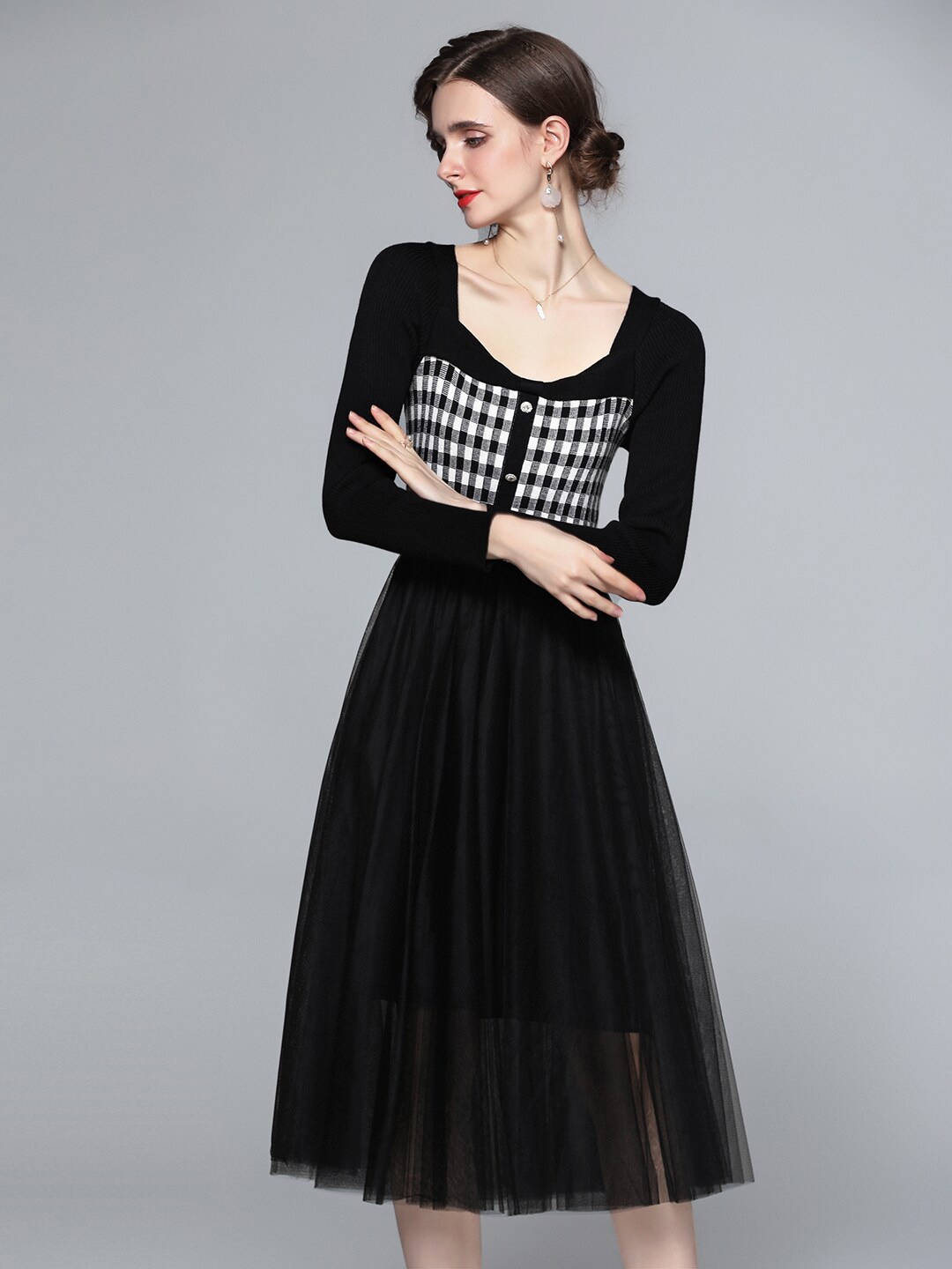 

JC Collection Women Black Fit And Flare Checked Dress