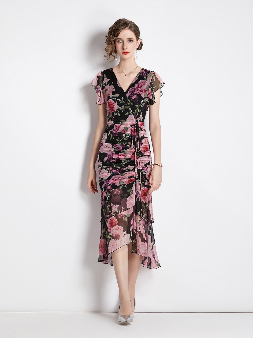 

JC Collection Women Black Floral Sheath Midi Dress