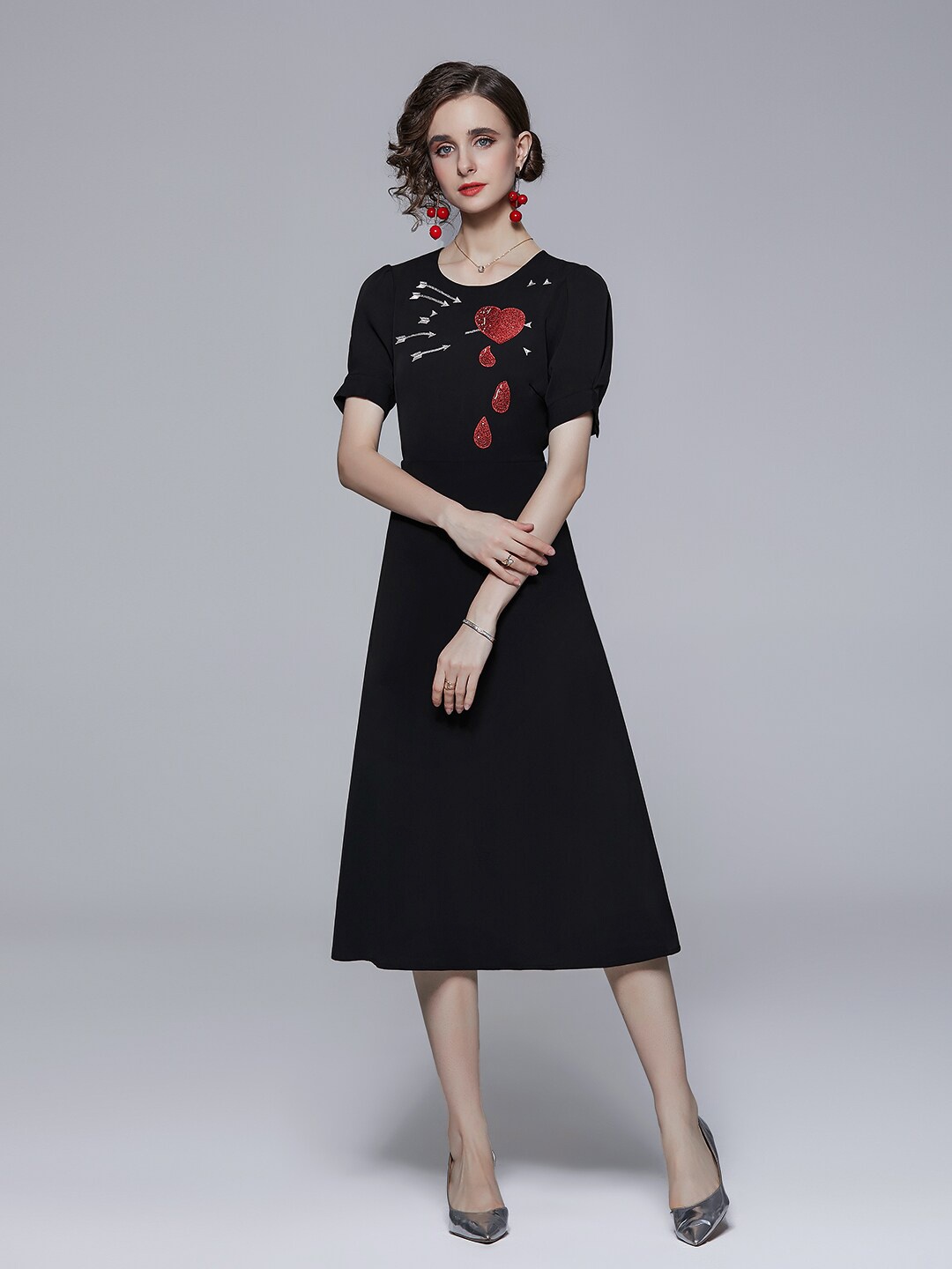 

JC Collection Women Black Embellished Midi Dress