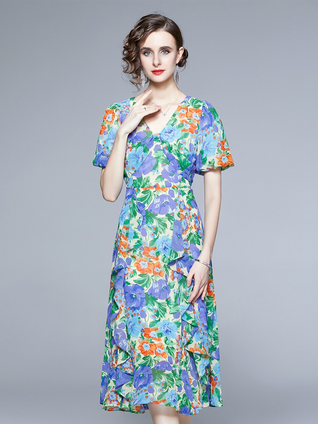 

JC Collection Women Blue Floral Fit And Flare Midi Dress