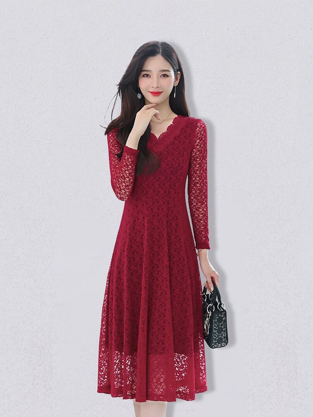 

JC Collection Women Red Fit And Flare Midi Dress