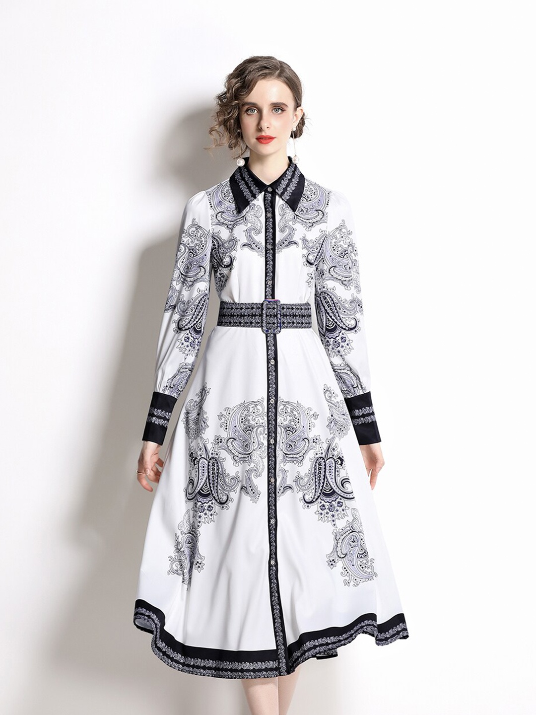

JC Collection Women White Ethnic Motifs Fit And Flare Midi Dress