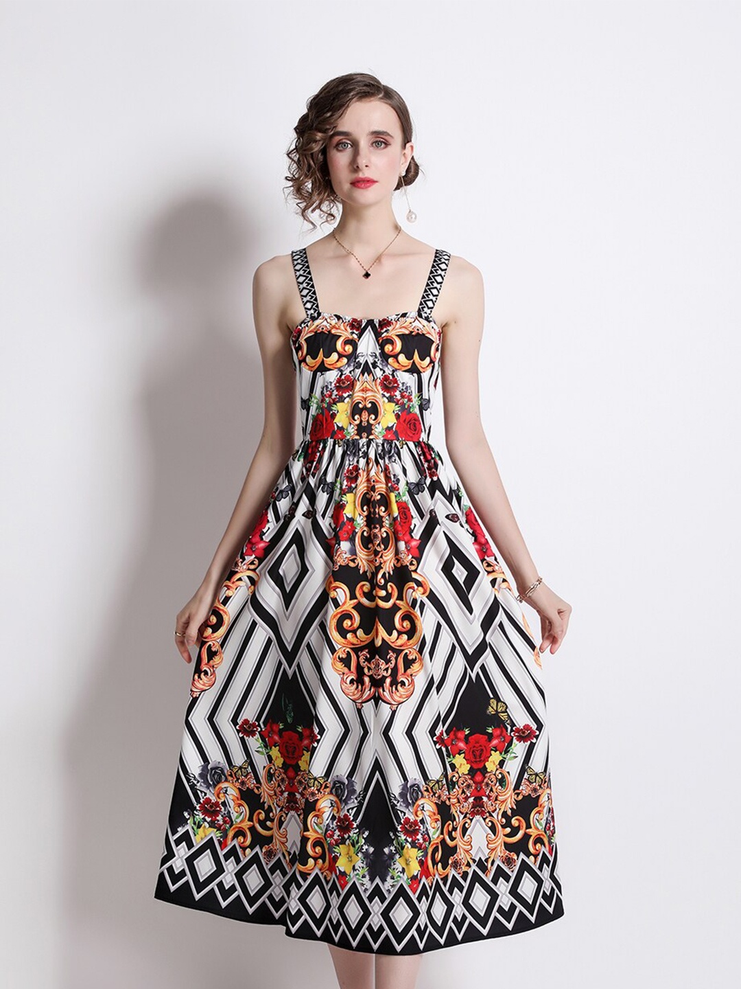 

JC Collection Women Black & White Fit And Flare Midi Dress