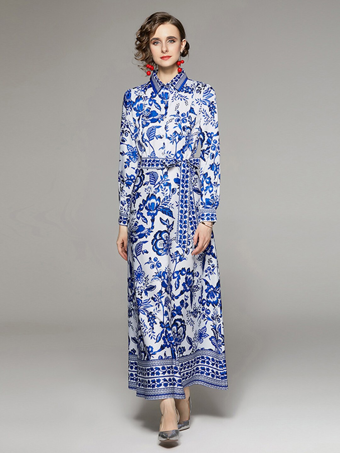

JC Collection White & Blue Floral Maxi Dress