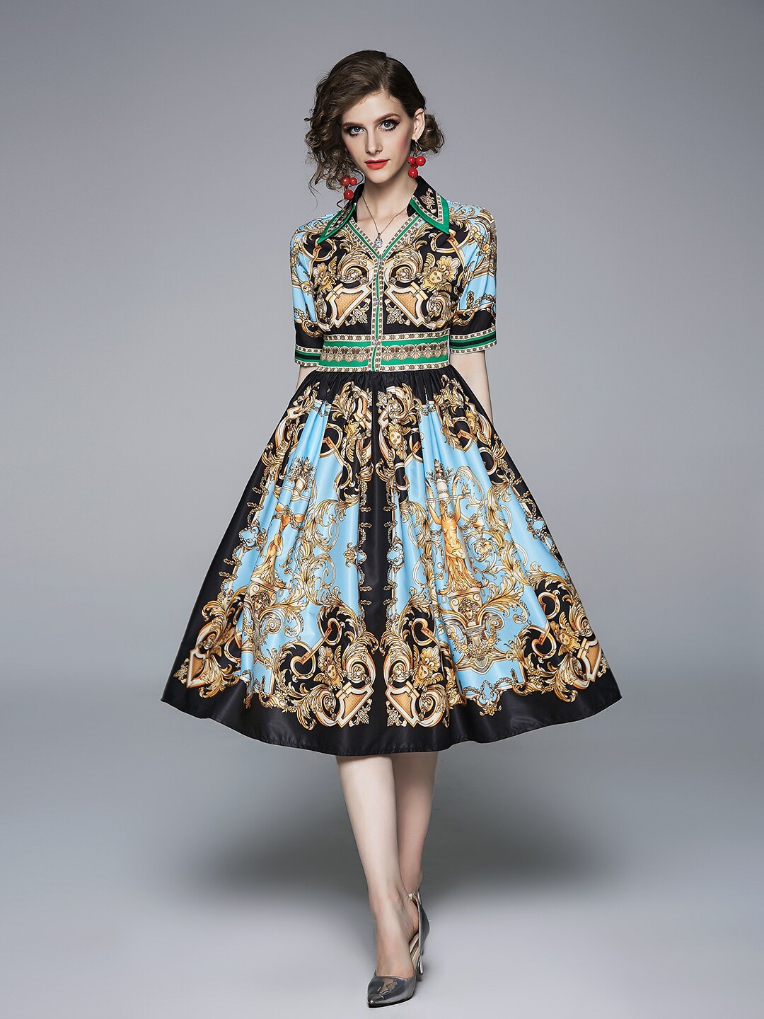 

JC Collection Black & Blue Ethnic Motifs Midi Dress