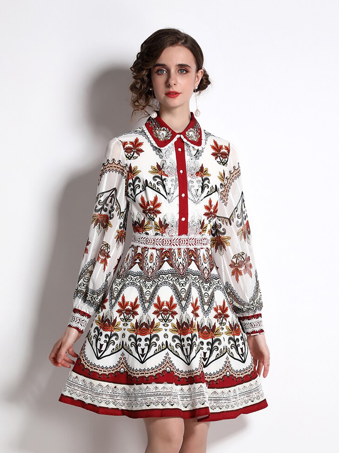 

JC Collection Off White & Red Ethnic Motifs Dress