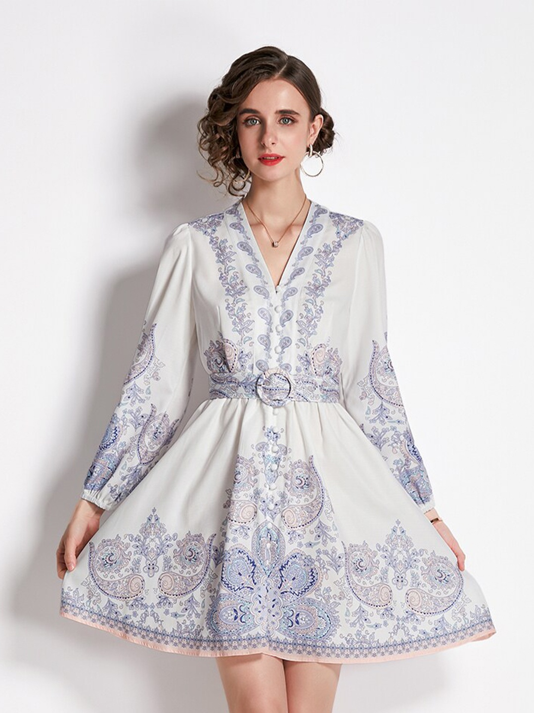

JC Collection Floral Printed Long Sleeves V-Neck Dress, Multi