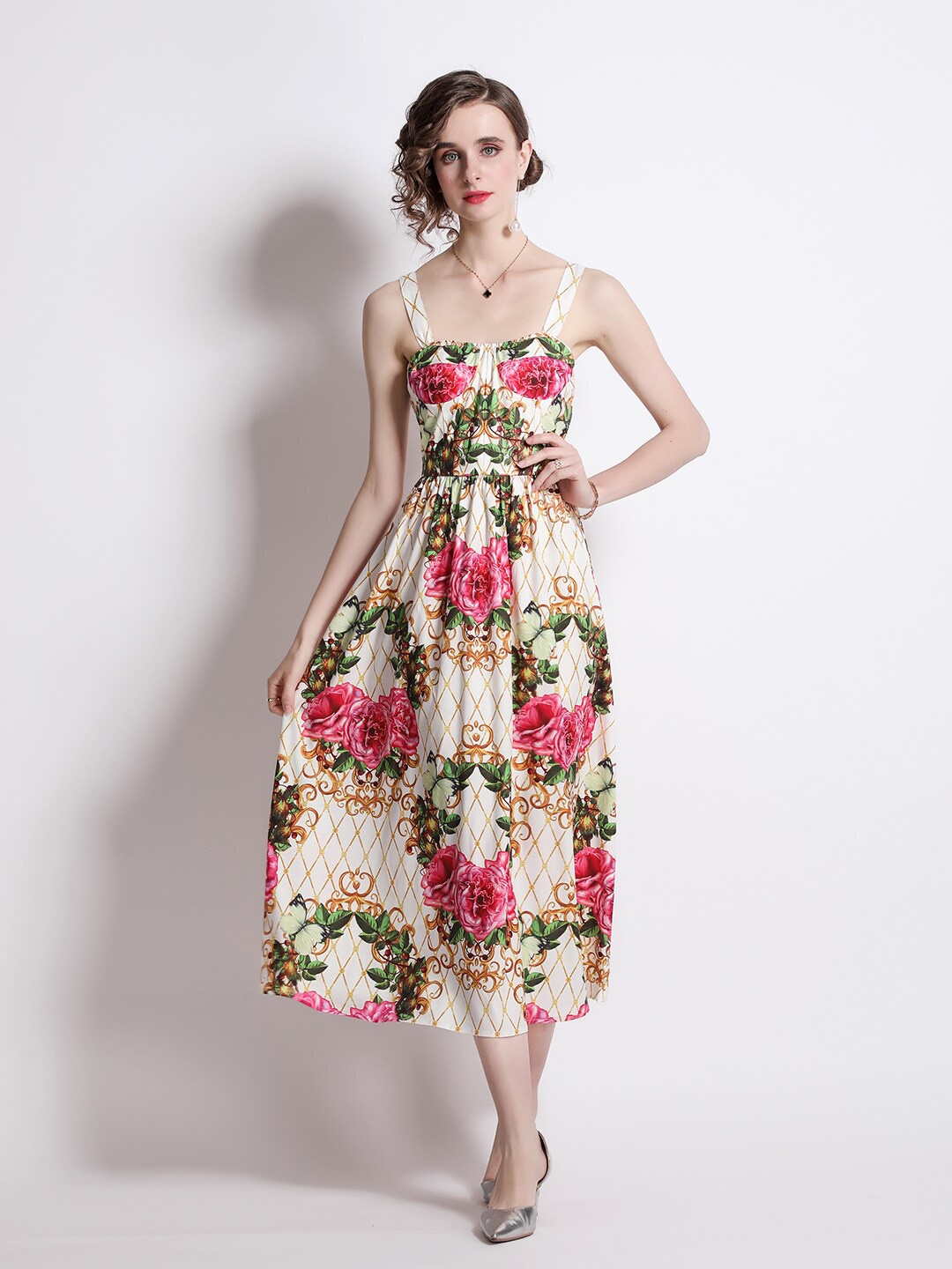 

JC Collection White & Pink Floral Midi Dress