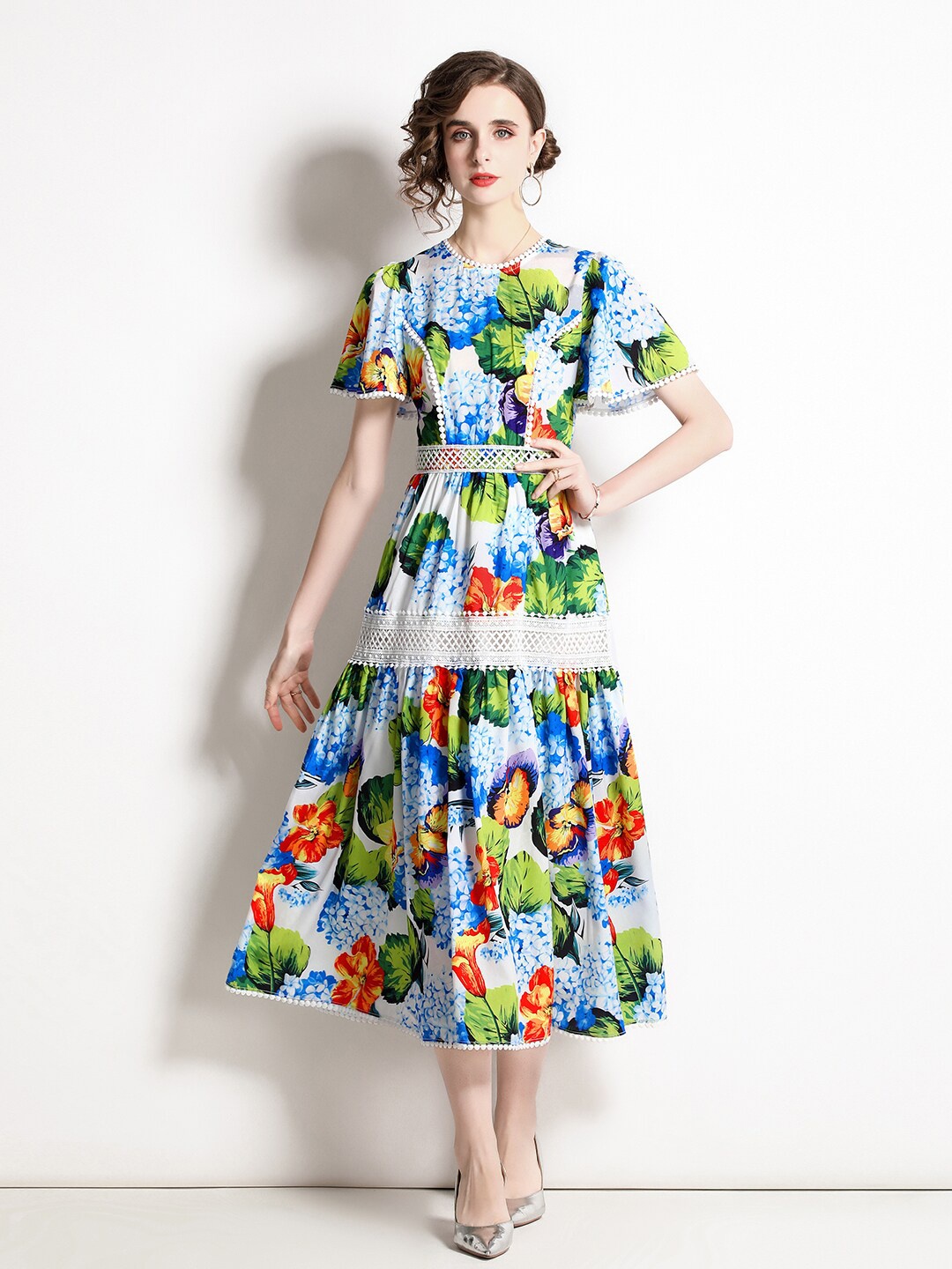 

JC Collection Blue & Green Floral Midi Dress