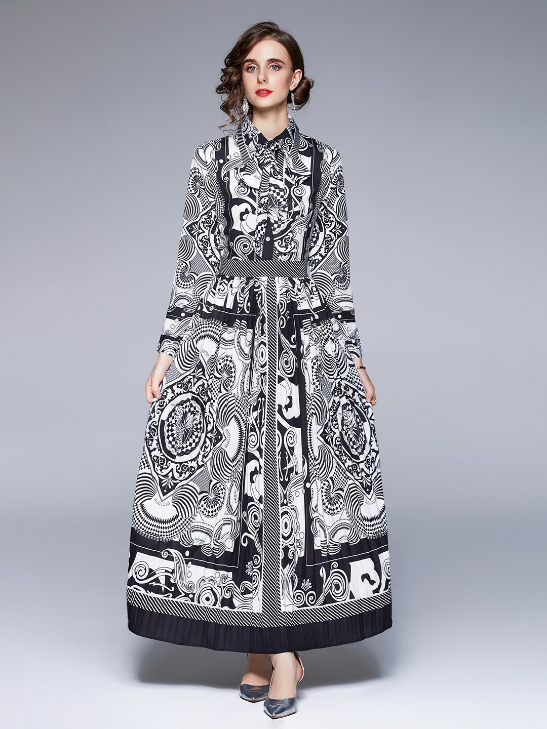 

JC Collection Graphic Printed Long Sleeves Maxi Dress, White