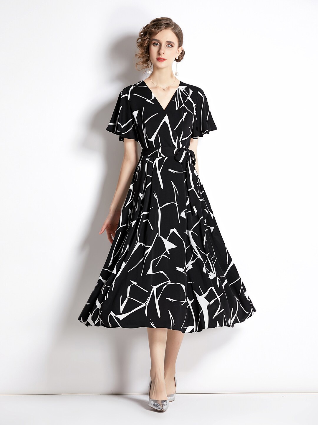 

JC Collection Abstract Printed Midi Dress, Black