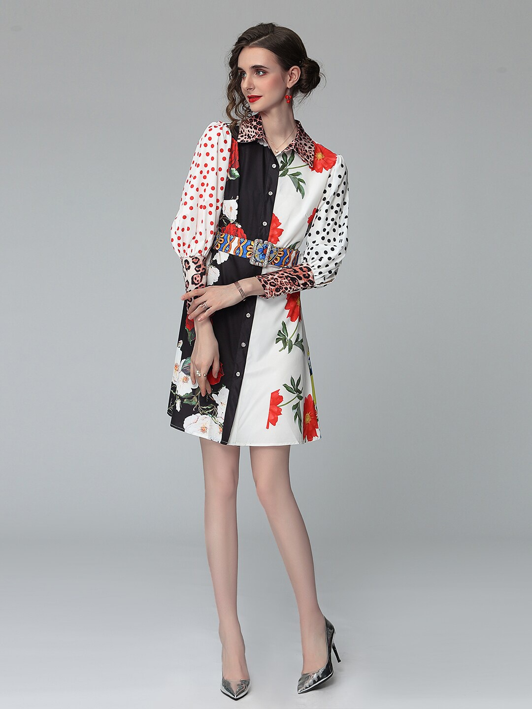 

JC Collection White & Black Floral Shirt Dress