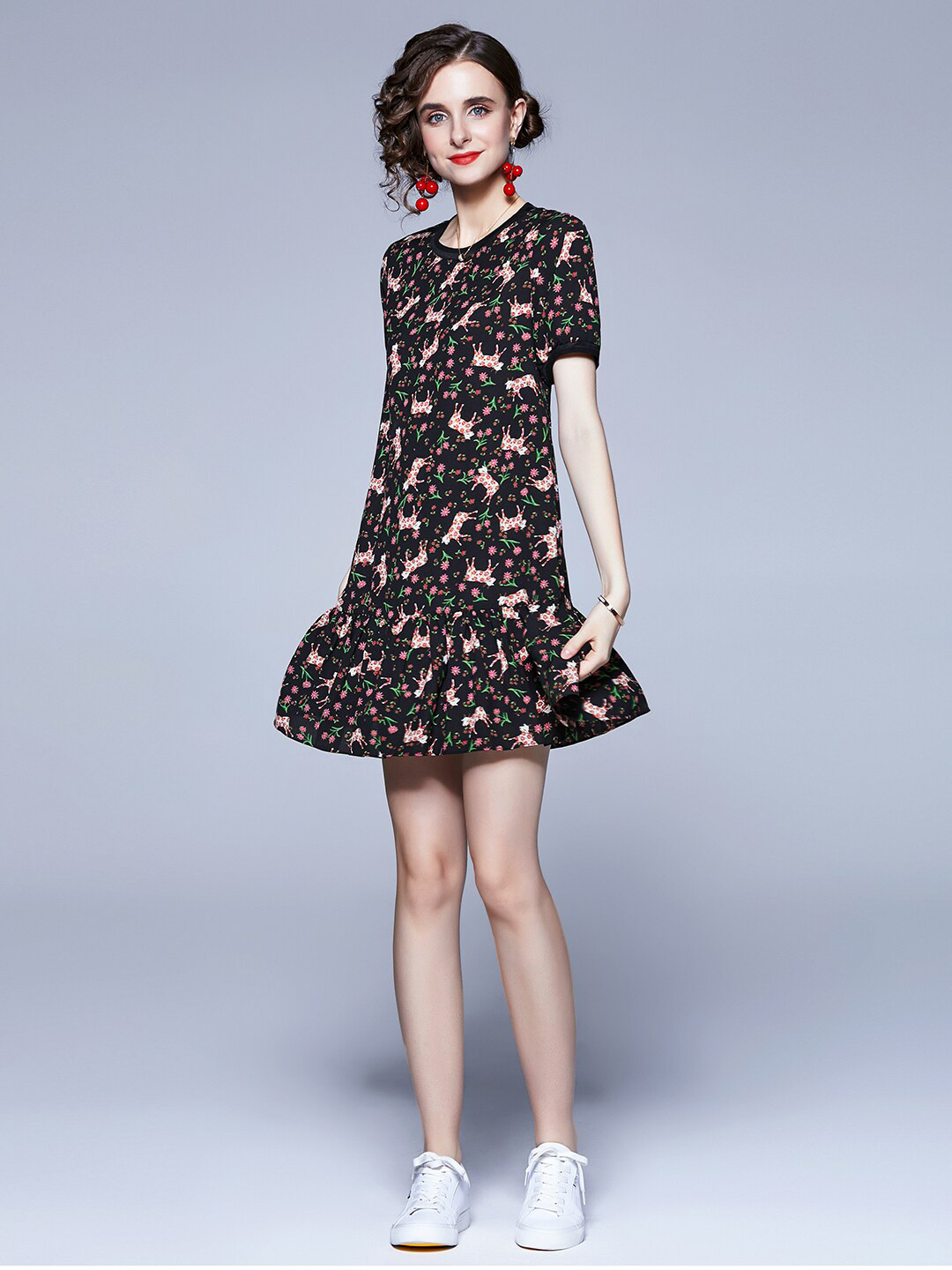 

JC Collection Black Floral Drop-Waist Dress
