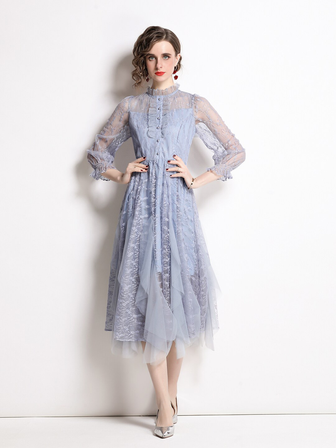 

JC Collection Grey Floral Embroidered Dress