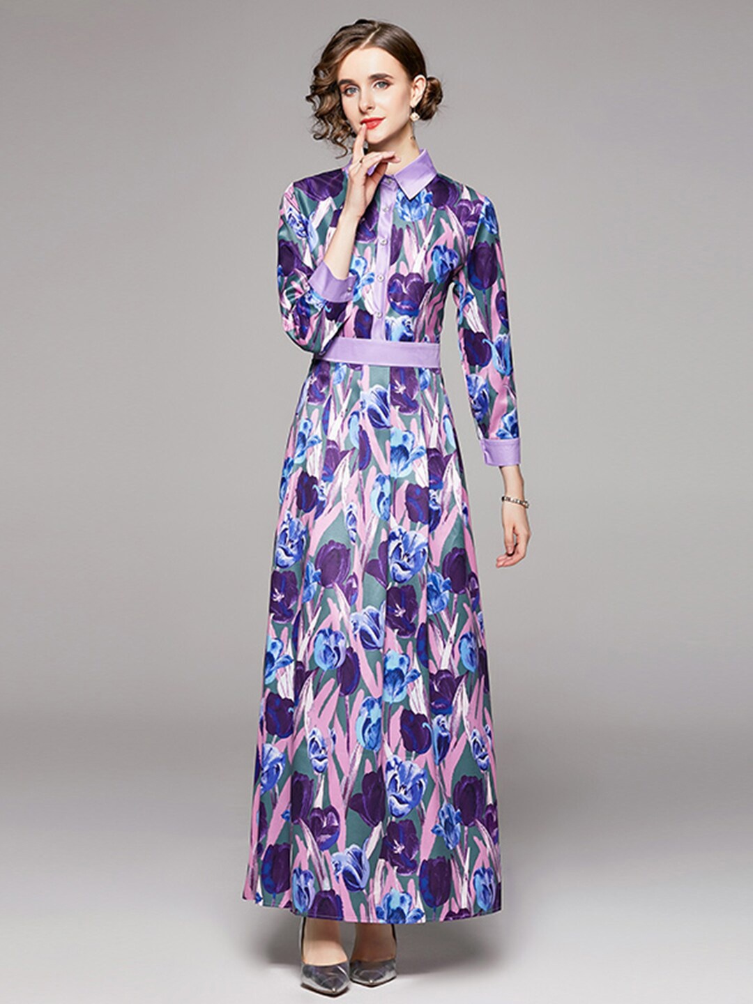 

JC Collection Blue & Pink Floral Maxi Maxi Dress
