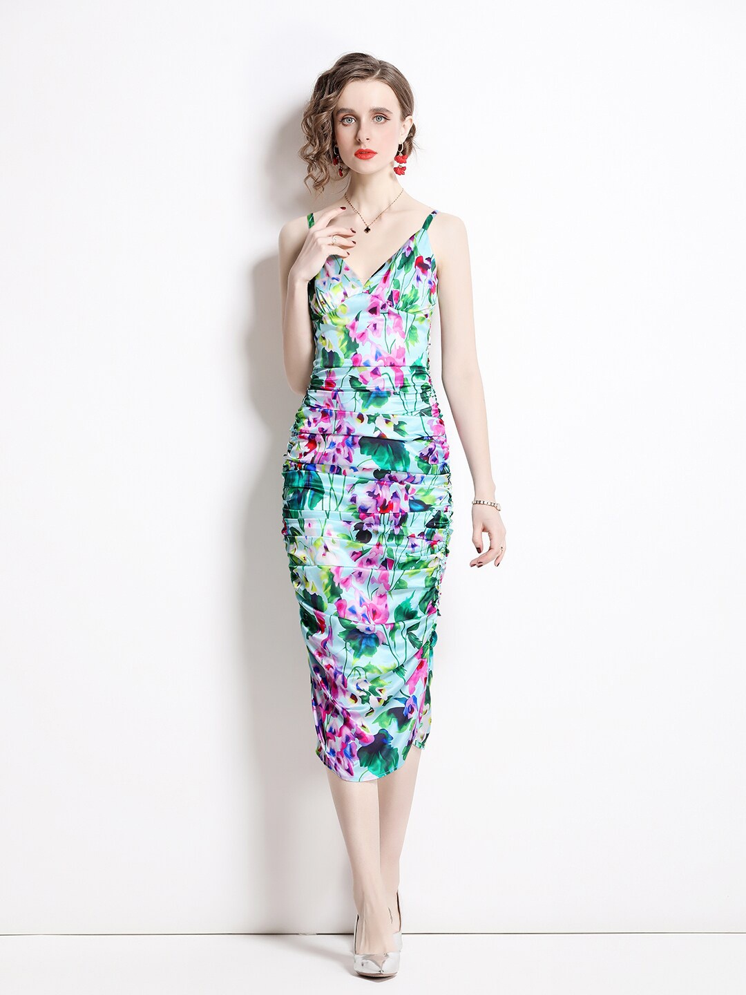 

JC Collection Green & Pink Floral Bodycon Midi Dress