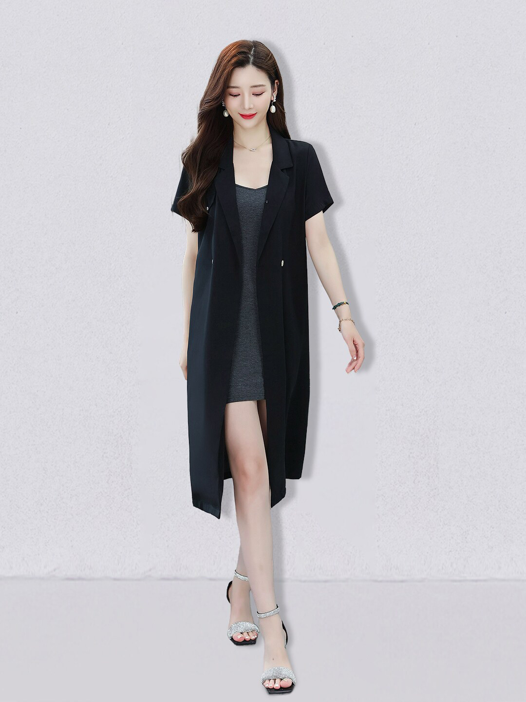 

JC Collection Short Sleeves V-Neck A-Line Dress, Black