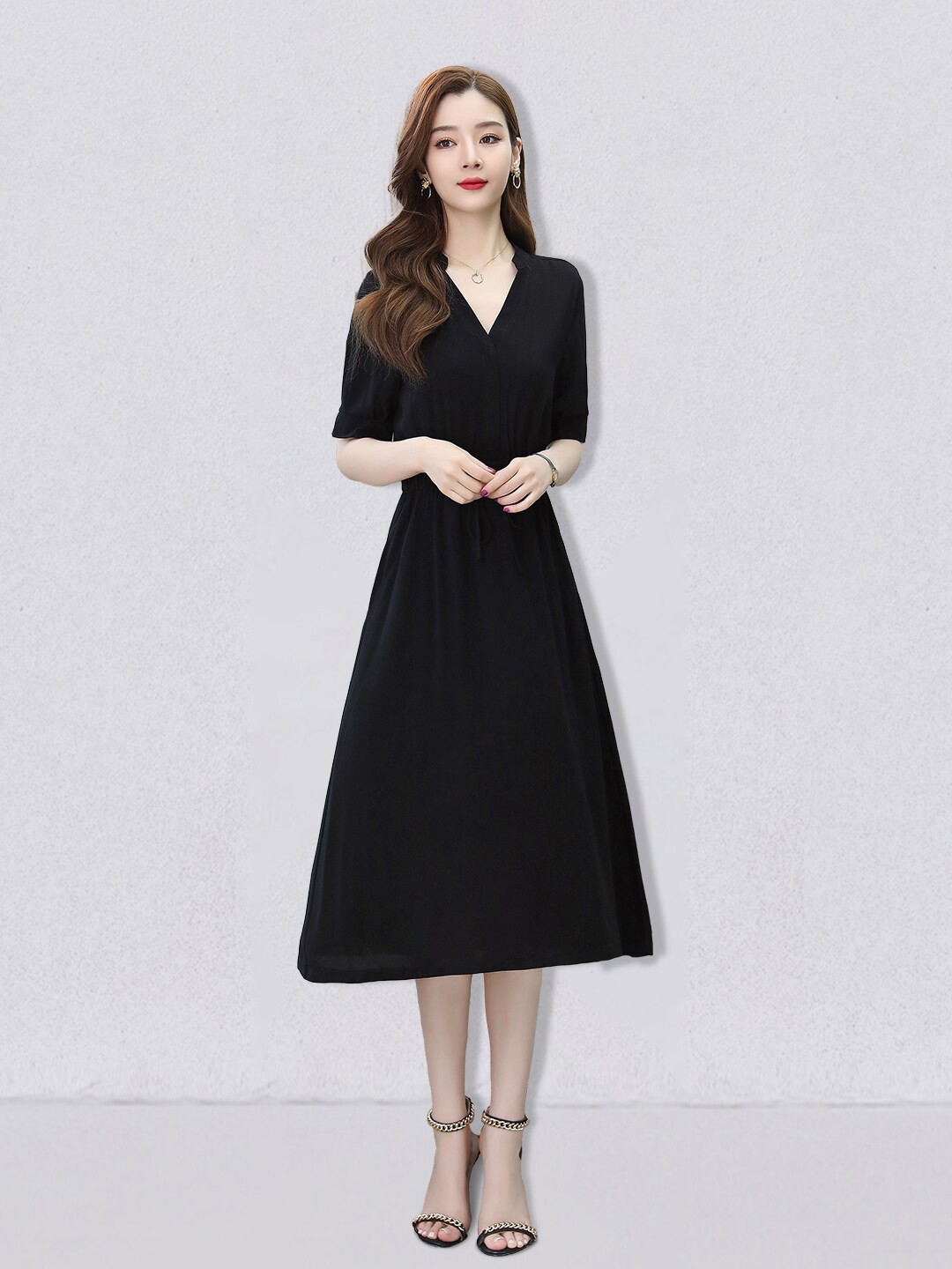 

JC Collection Black A-Line Midi Dress