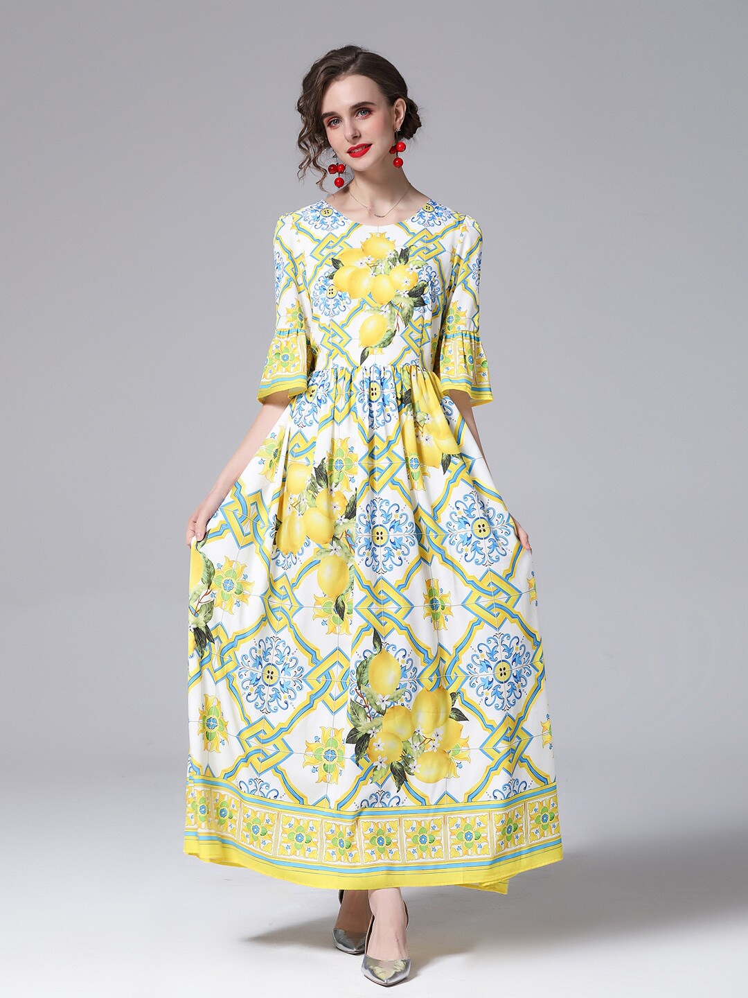 

JC Collection Yellow & Blue Ethnic Motifs Maxi Maxi Dress
