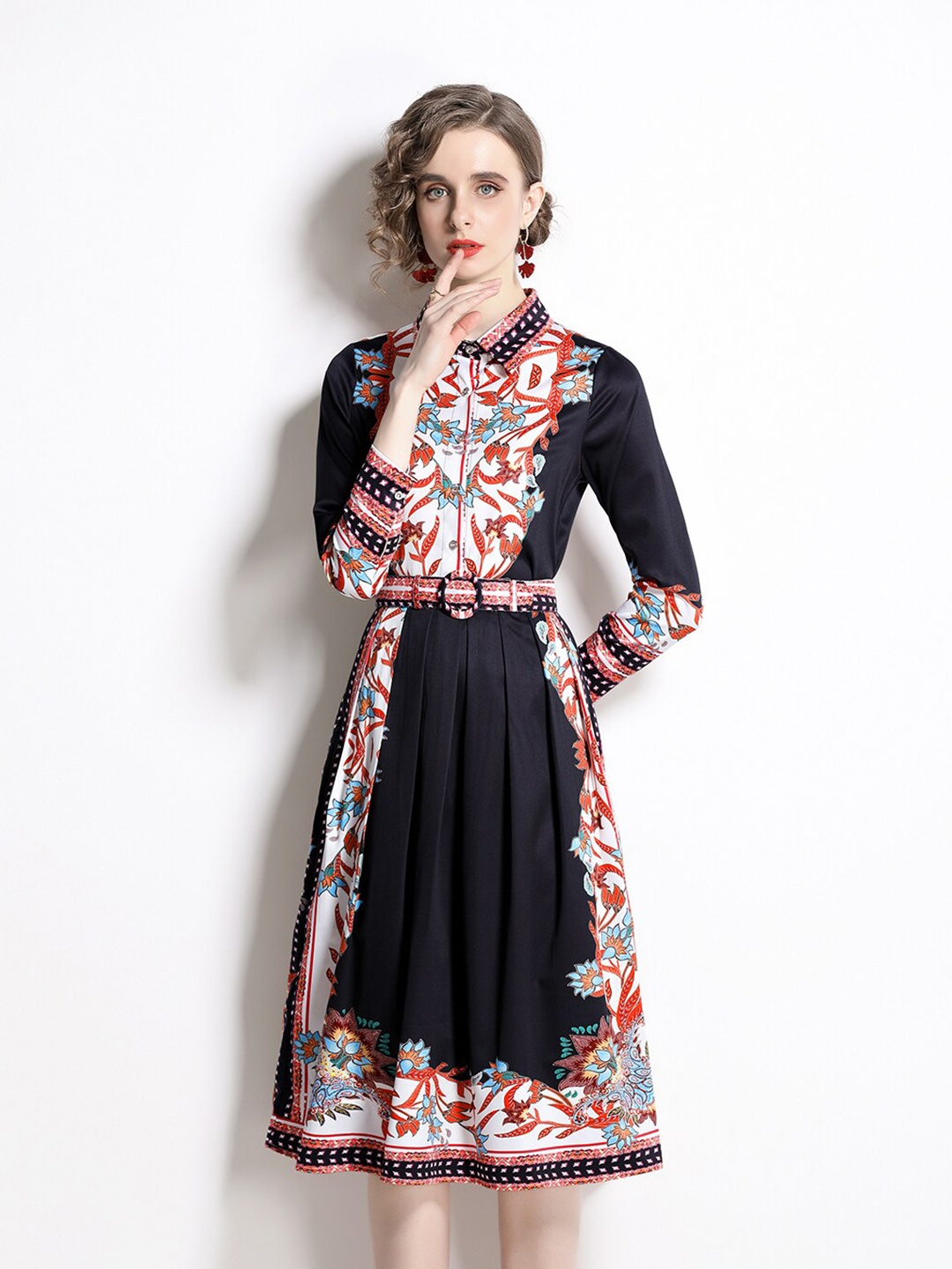 

JC Collection Black & Red Floral A-Line Dress
