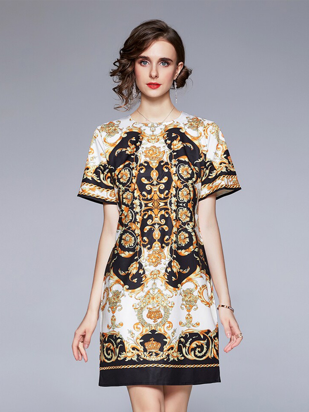 

JC Collection Off White & Black Ethnic Motifs Sheath Dress