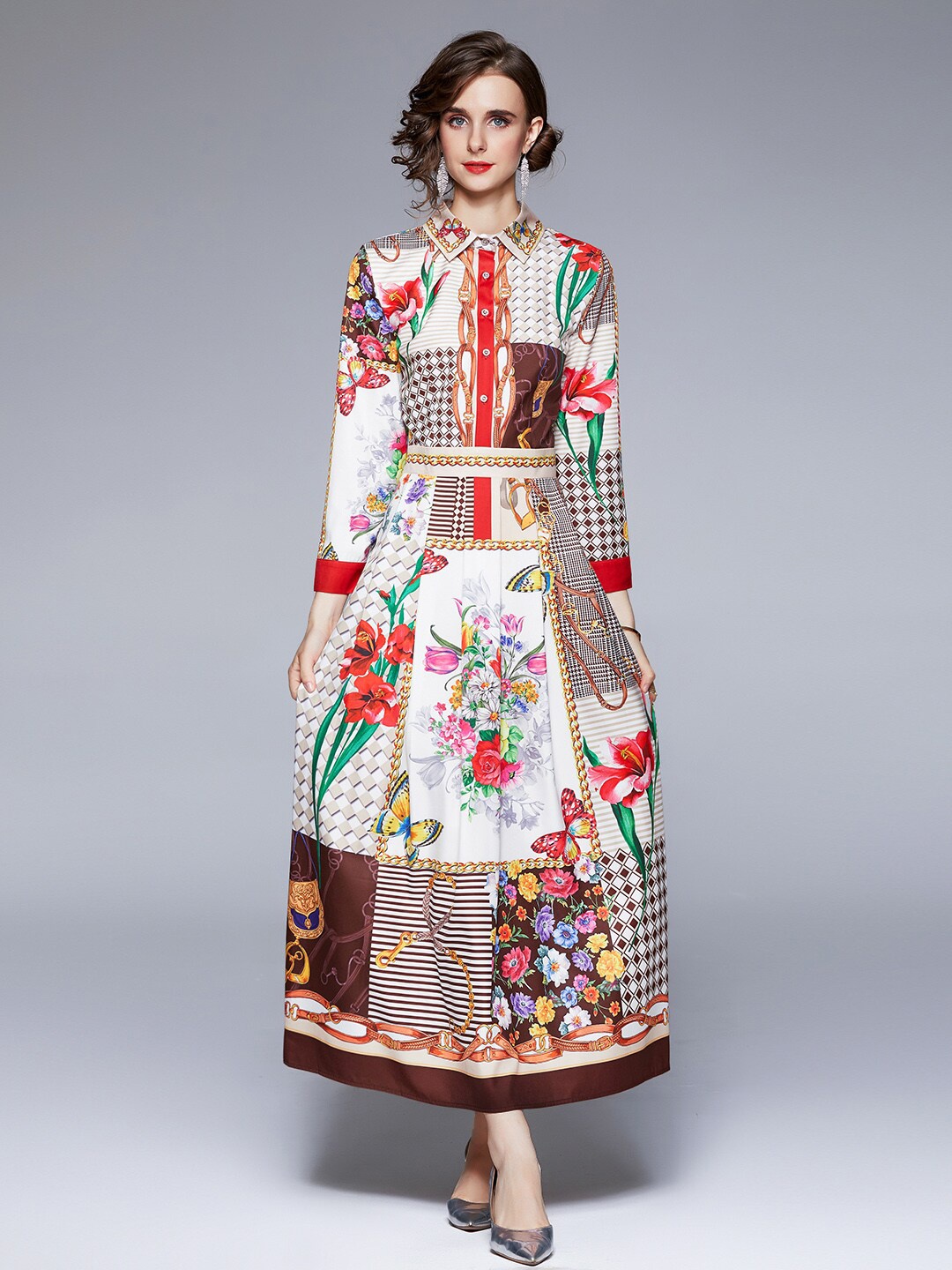

JC Collection Off White & Brown Floral Maxi Dress