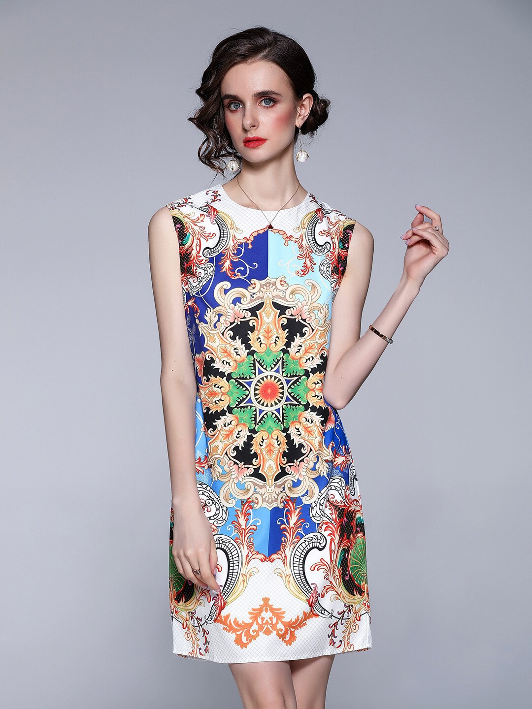 

JC Collection White & Blue Ethnic Motifs A-Line Dress