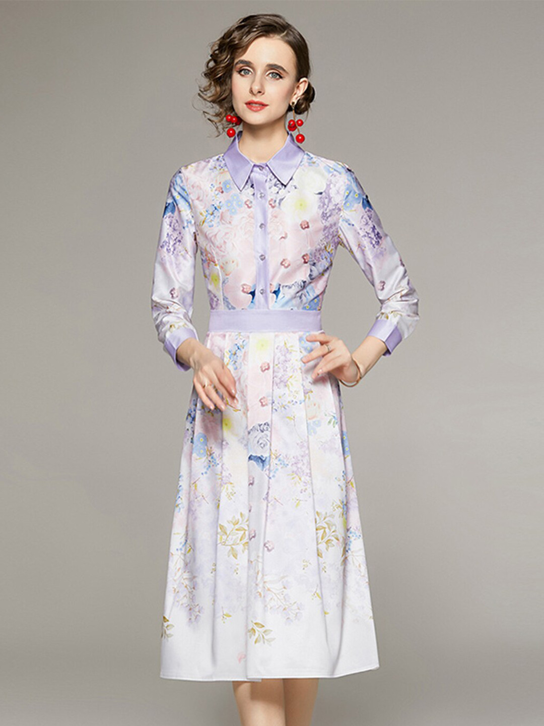

JC Collection White & Lavender Floral A-Line Dress