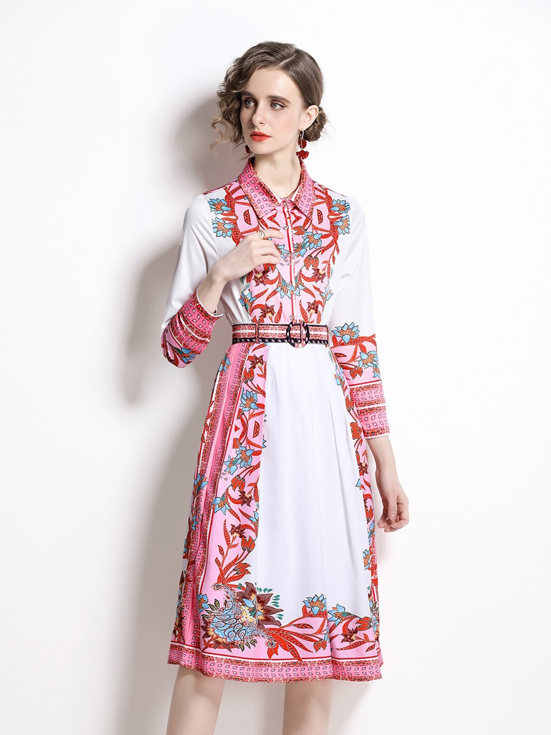 

JC Collection White & Pink Floral A-Line Dress