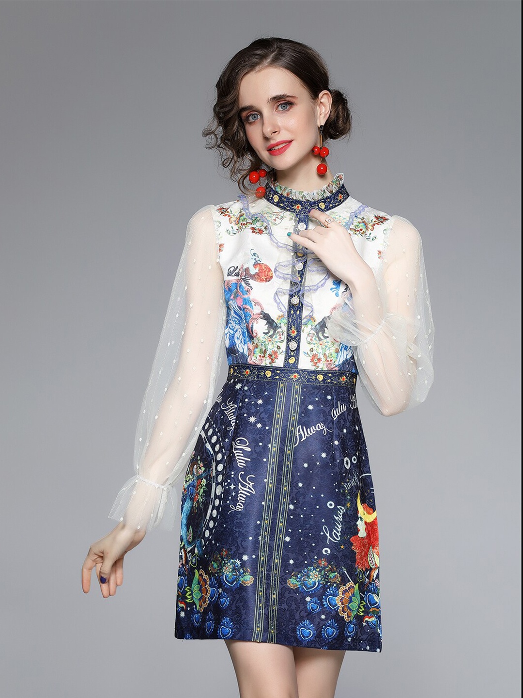 

JC Collection Blue & White Polyester Dress