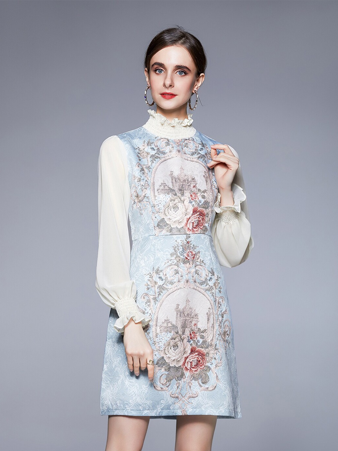 

JC Collection Blue & White Floral Sheath Polyester Dress