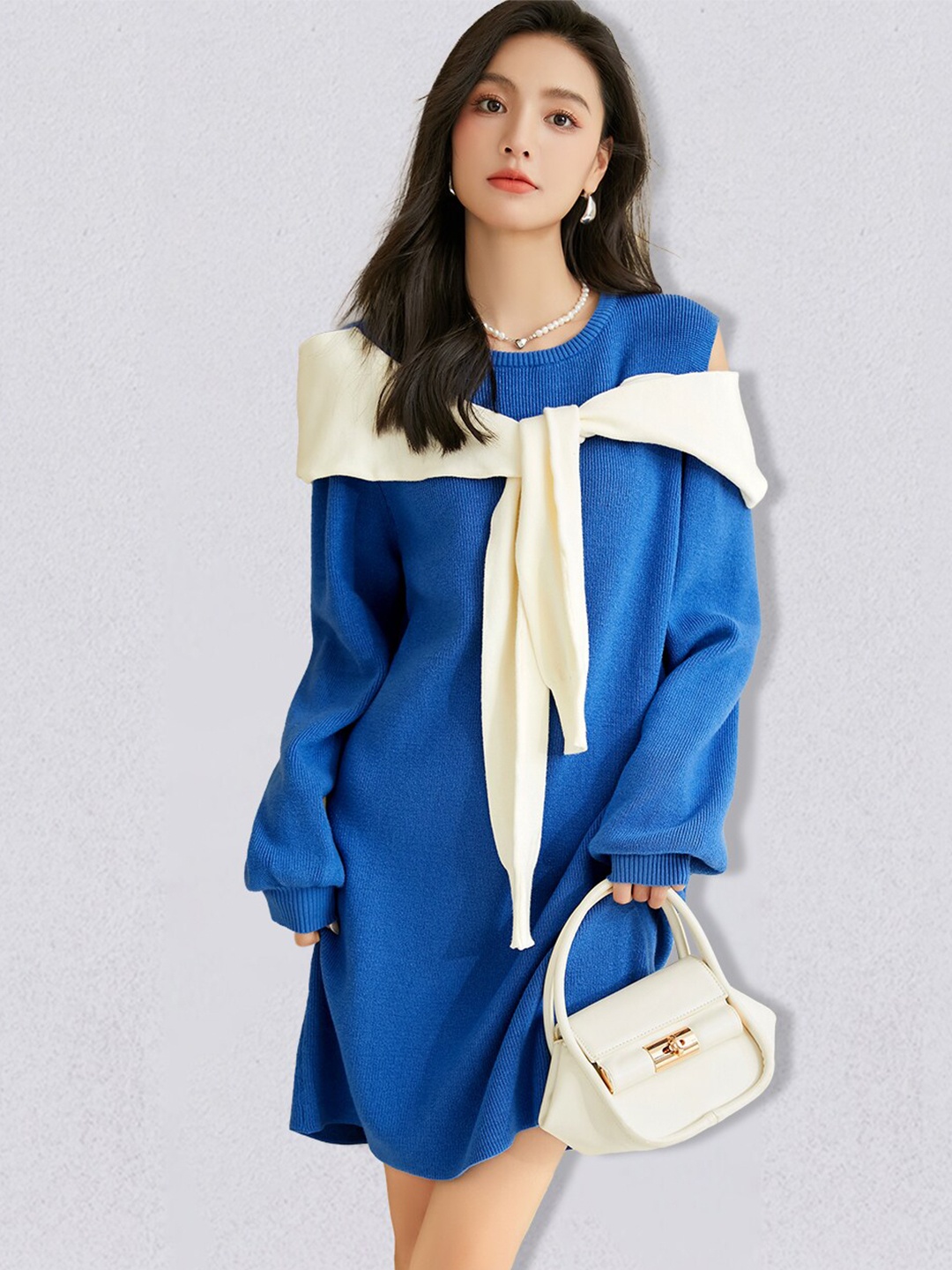 

JC Collection Cold-Shoulder Sleeves Round Neck T-shirt Dress, Blue
