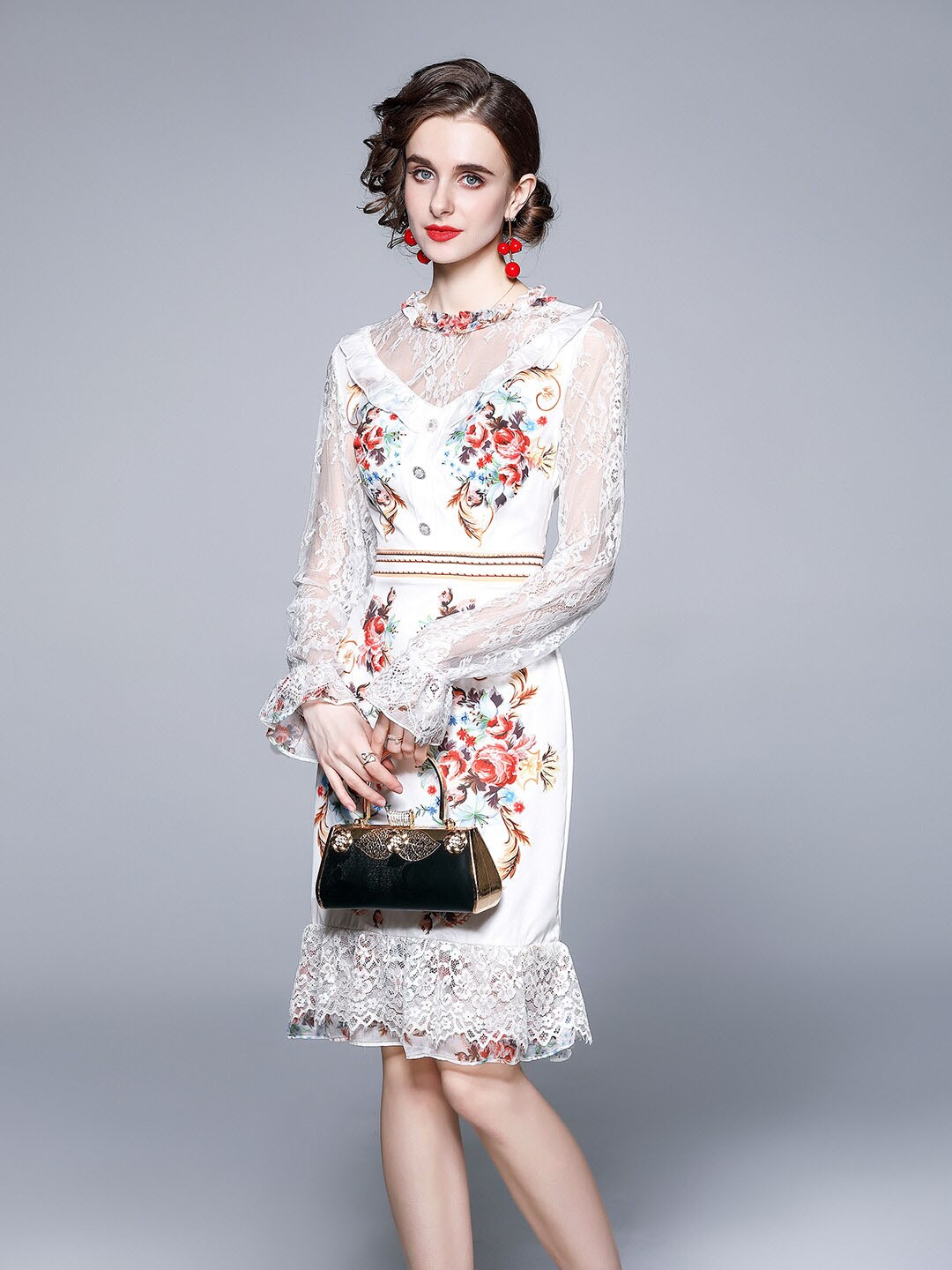 

JC Collection White Floral Sheath Polyester Dress