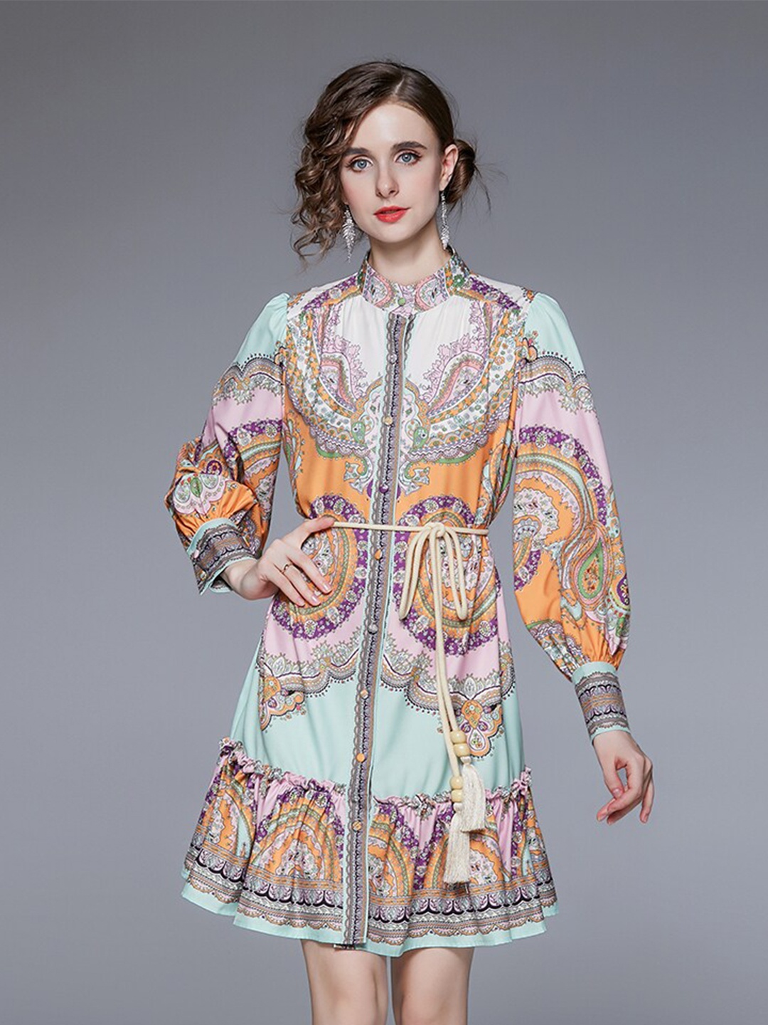 

JC Collection Blue & Orange Ethnic Motifs Polyester Dress