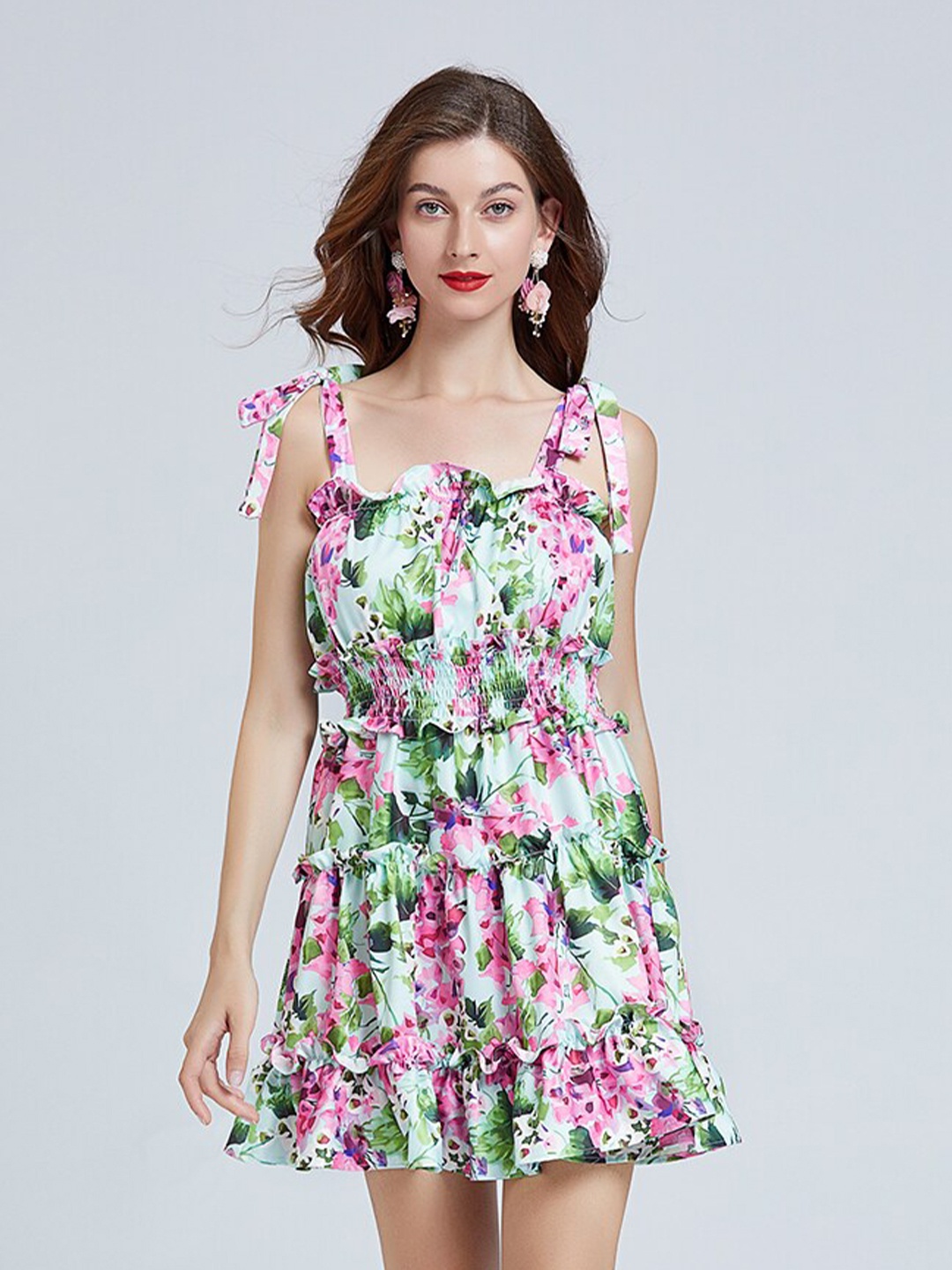 

JC Collection White & Pink Floral Mini Polyester Dress