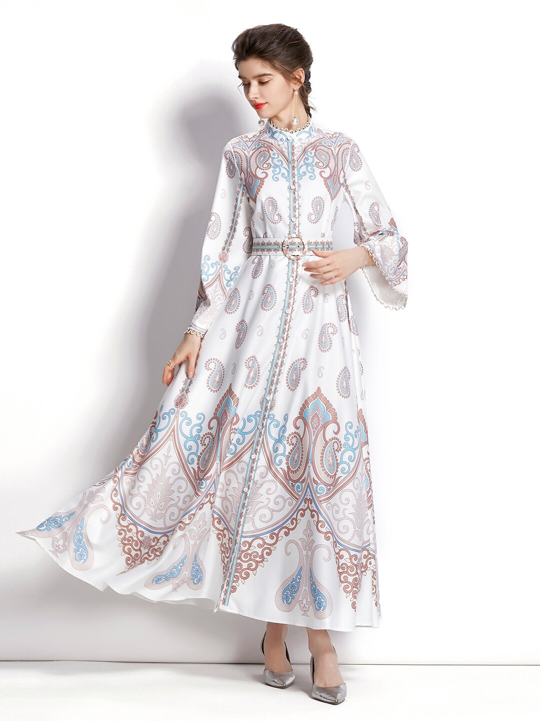 

JC Collection White Ethnic Motifs Maxi Polyester Dress