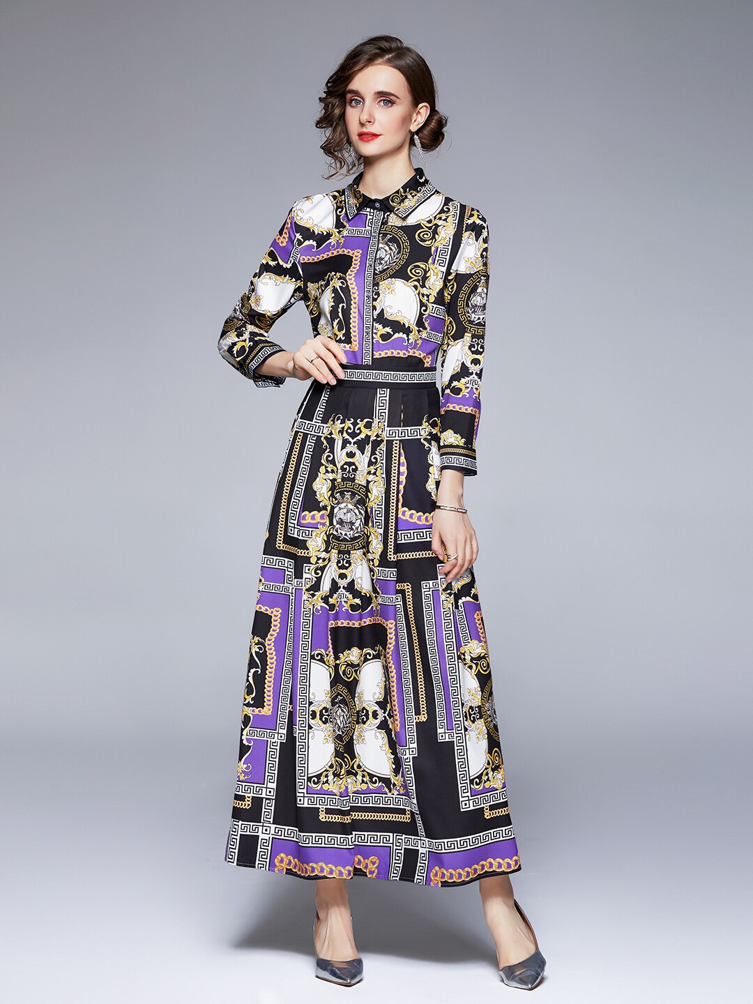 

JC Collection Black & Purple Maxi Polyester Dress