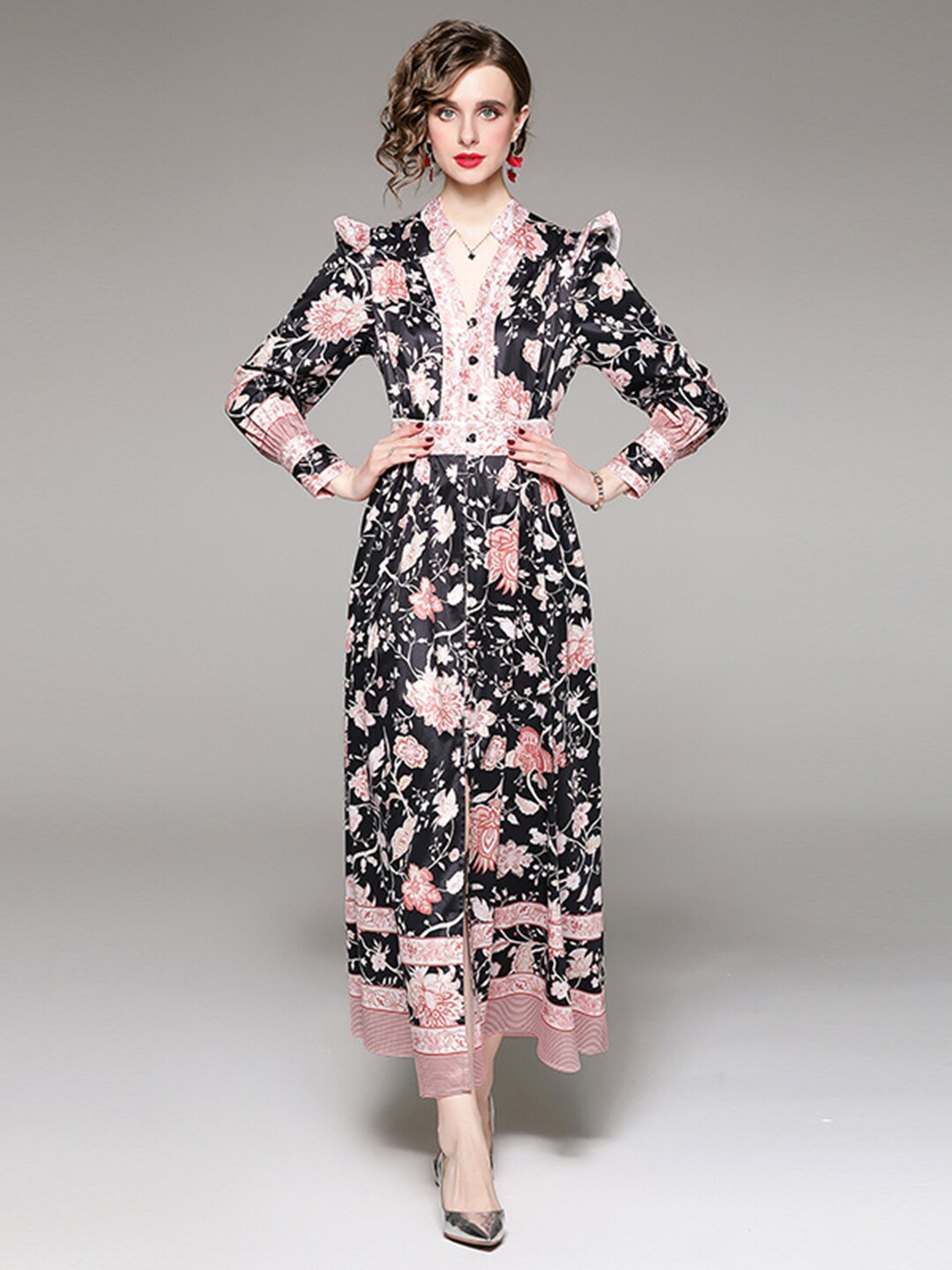 

JC Collection Black Floral Maxi Polyester Dress