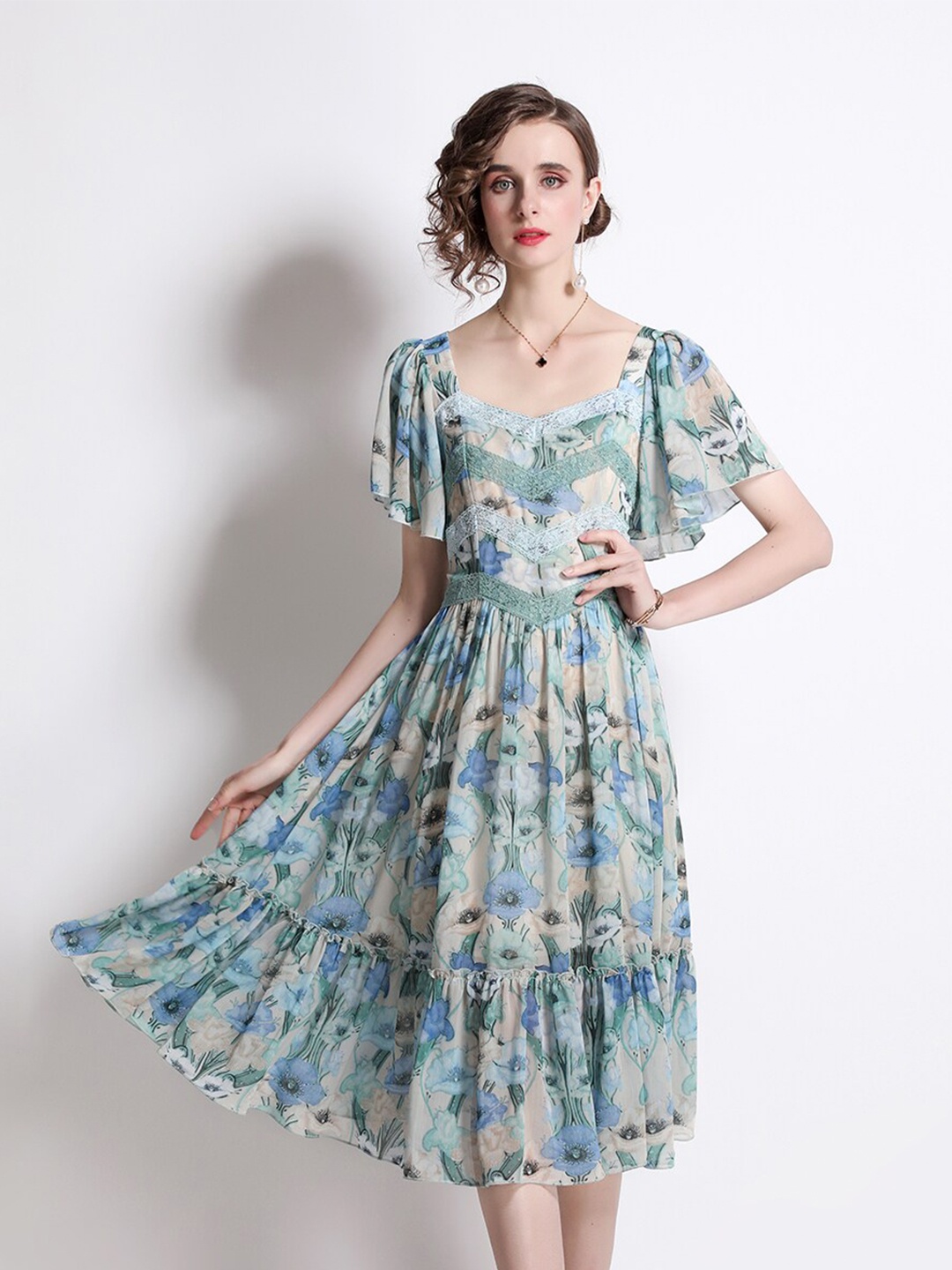 

JC Collection Blue Floral Midi Polyester Dress