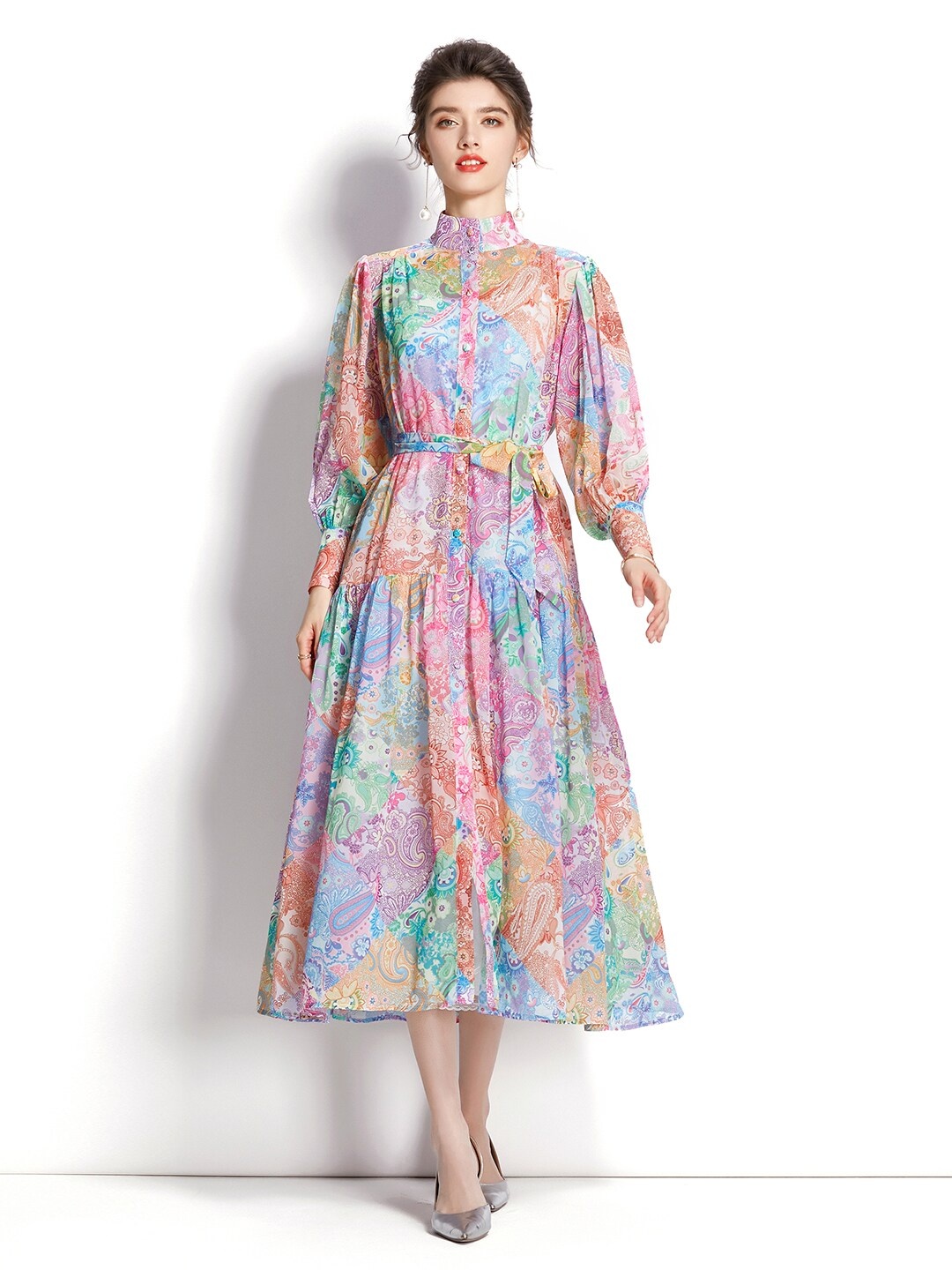 

JC Collection Blue & Orange Ethnic Motifs Maxi Polyester Dress